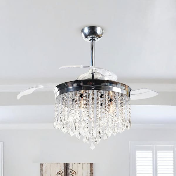 Flint Garden 42 in. Retractable Chrome Crystal Ceiling Fan with Light Kit and Remote Control