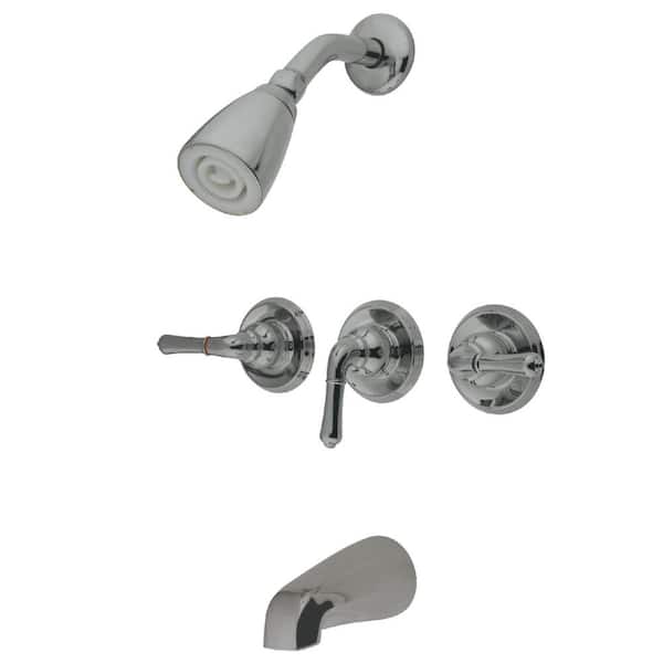 Kingston Brass Magellan 3-Handle 1-Spray Tub and Shower Faucet with Showerhead in Brushed Nickel (Valve Included)