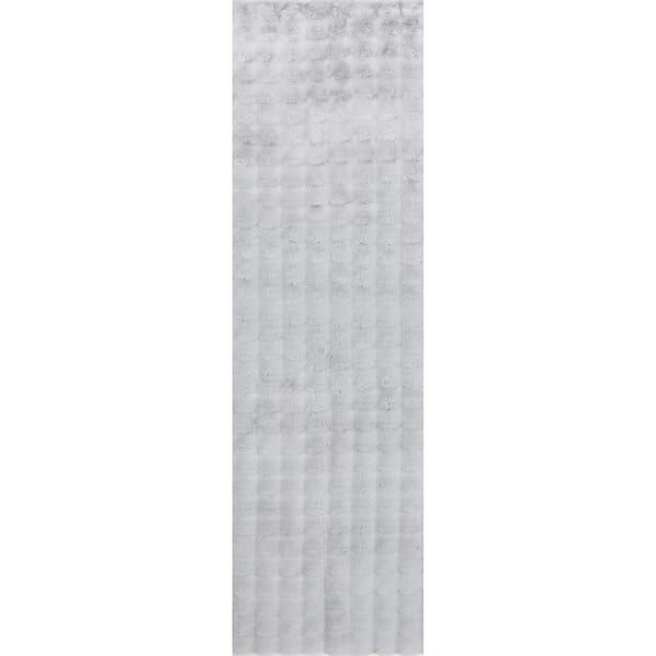 Jeni Solid Faux Rabbit Machine Washable 2 ft. 6 in. x 10 ft. Green  Runner Rug