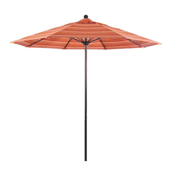 California Umbrella 9 ft. Bronze Aluminum Commercial Market Patio Umbrella with Fiberglass Ribs and Push Lift in Dolce Mango Sunbrella