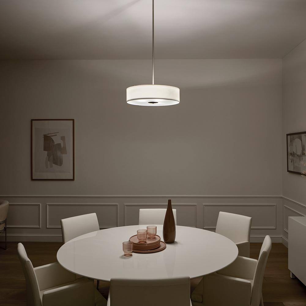 Transitional 20" Drum Pendant with White Microfiber Shade in Black and Bronze