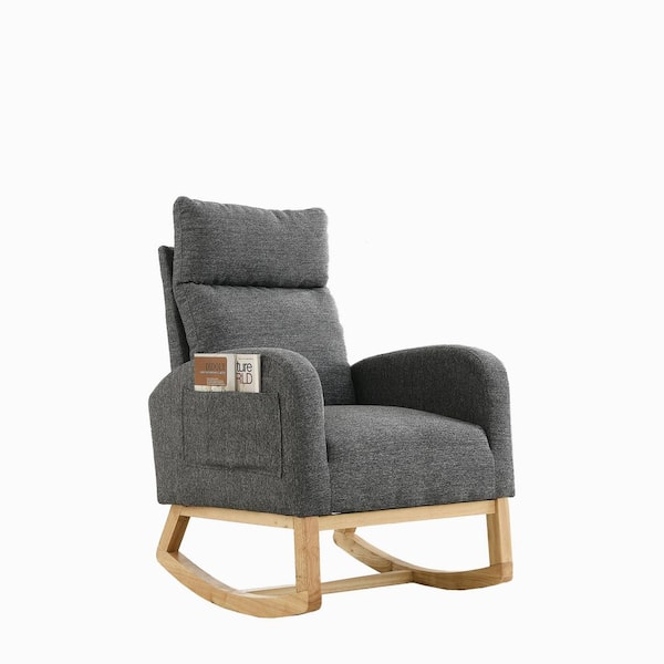Unbranded Gray Modern Fabric Accent High Backrest Lounge Arm Rocking Chair