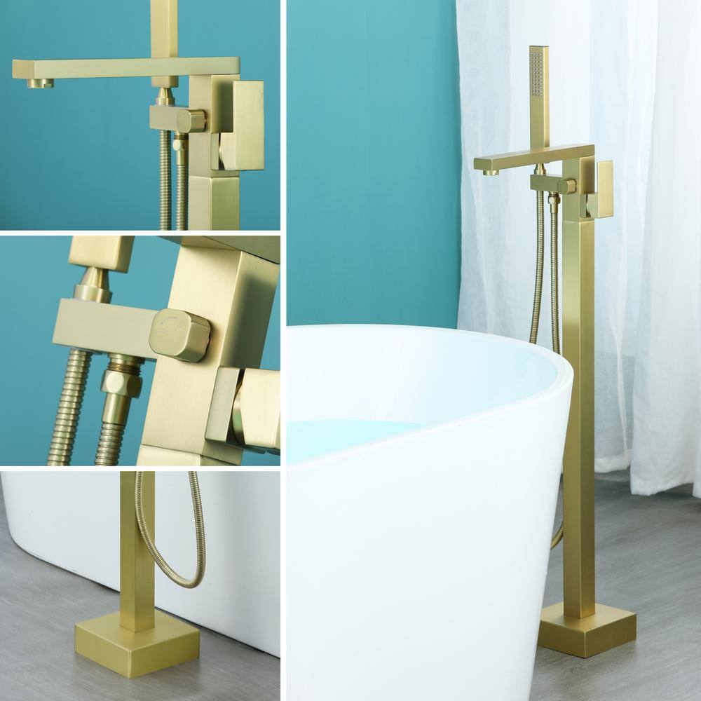 Brushed Gold Stainless Steel Freestanding Tub Faucet with Hand Shower