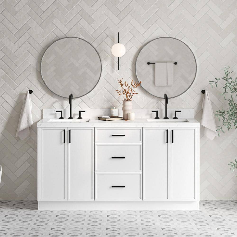 Kelly 66" White Double Sink Vanity with Carrara Quartz Top