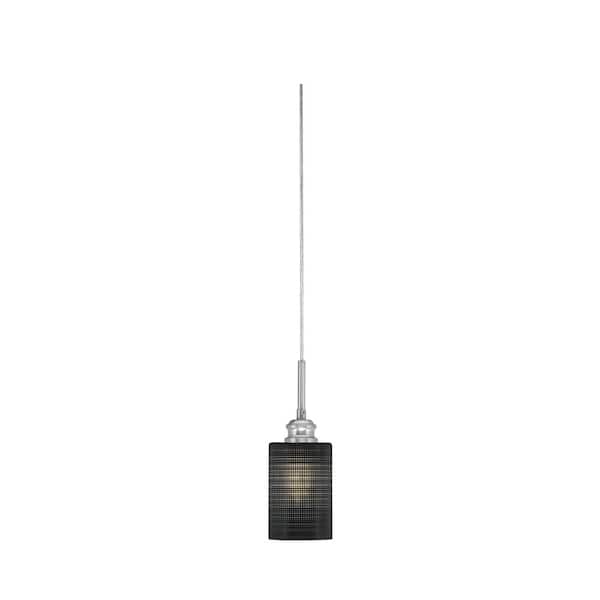 Unbranded Albany 60-Watt 1-Light Nickel Shaded Pendant Light Mini Pendant with 4 in. Black Matrix Glass Shade, No Bulb Included