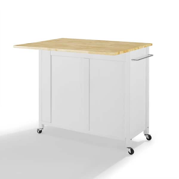 Crosley Furniture Savannah Drop Leaf Kitchen Cart with Wood Top White