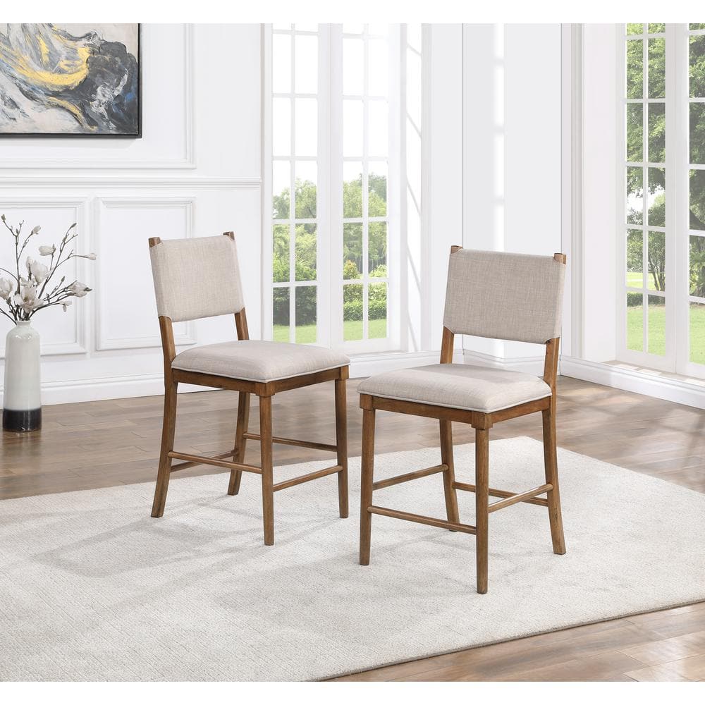 Oslo Light Brown Wood and Linen Counter Chair Set