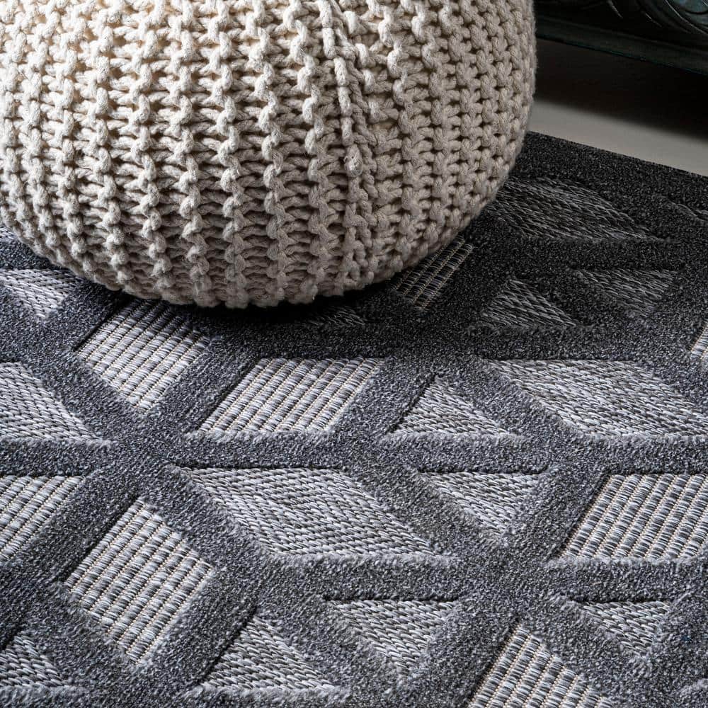 Talaia Dark Gray Geometric Synthetic Indoor/Outdoor Runner Rug