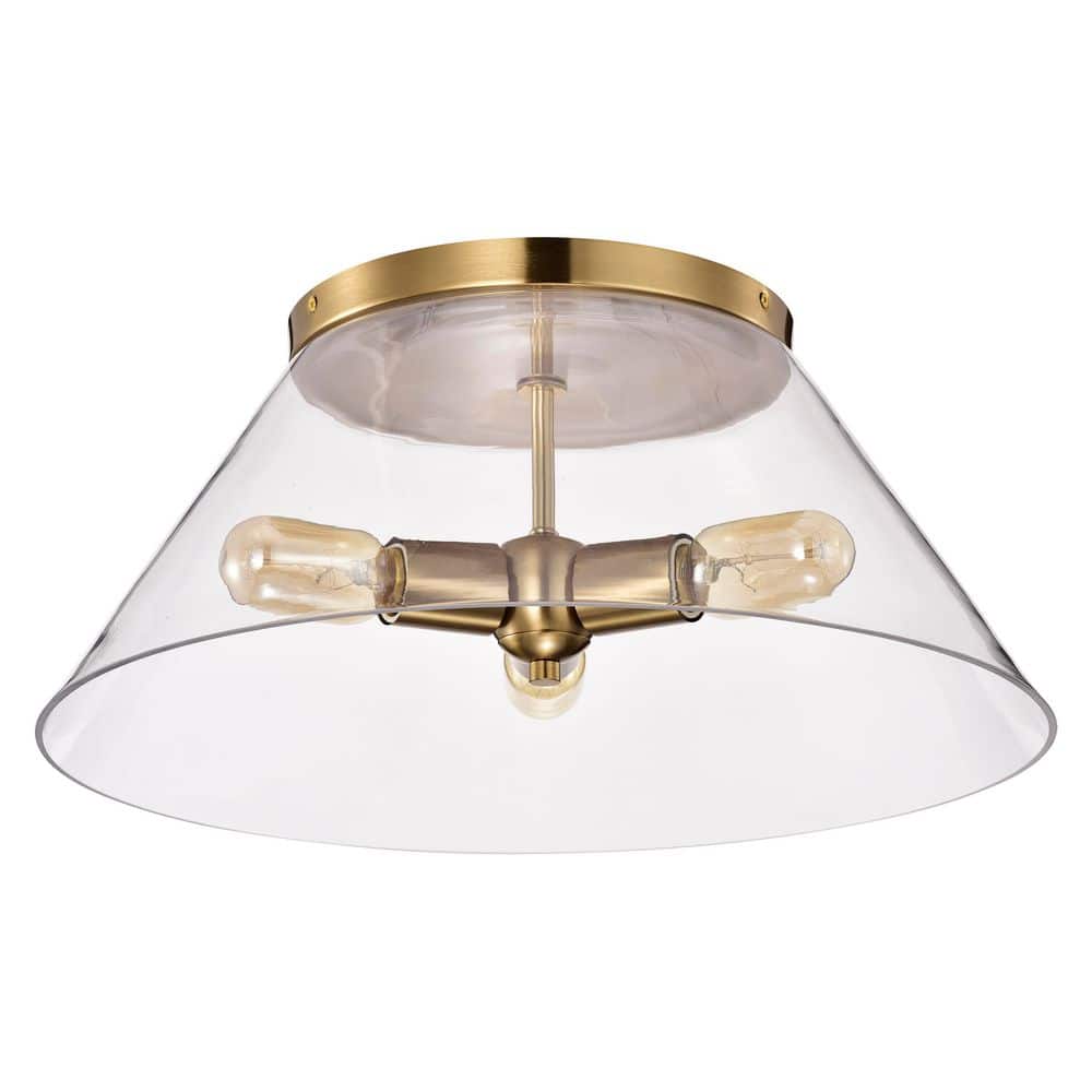20 in. 3-Light Vintage Brass Mid-Century Modern Flush Mount with Clear Glass and No Bulbs Included price history on PriceWatchPro