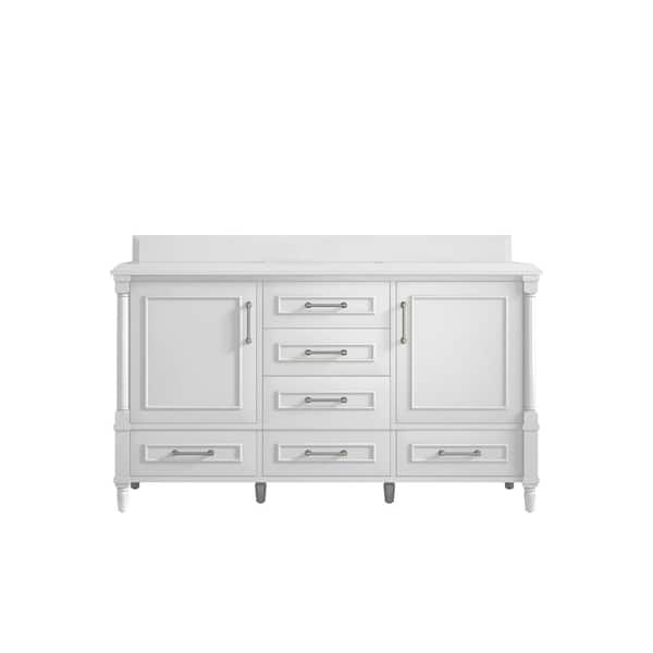 Willow Collections Hudson 60 in. W x 22 in. D x 36 in. H Single Sink Bath Vanity in White with Cove Edge White Quartz Top