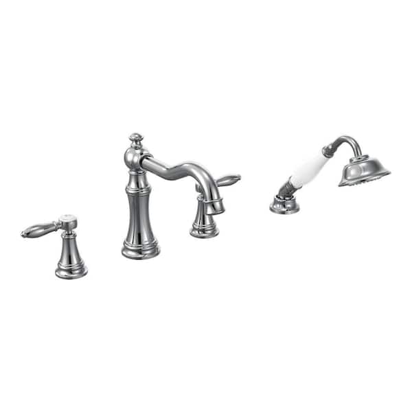 MOEN Weymouth 2-Handle Diverter Deck-Mount Roman Tub Faucet Trim Kit with Handshower in Chrome (Valve Not Included)