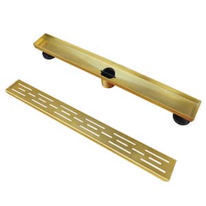 24 in. Stainless Steel Linear Shower Drain with Stripe Pattern Surface, Gold