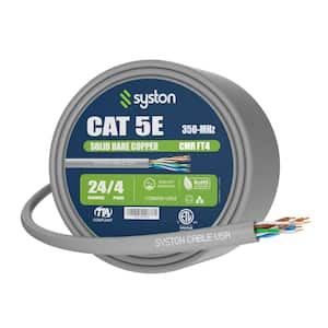 20 ft. Gray CMR Riser Rated Cat 5e 350 MHz 24 AWG Solid Bare Copper Outdoor/Indoor Ethernet Network Wire - Bulk No Ends