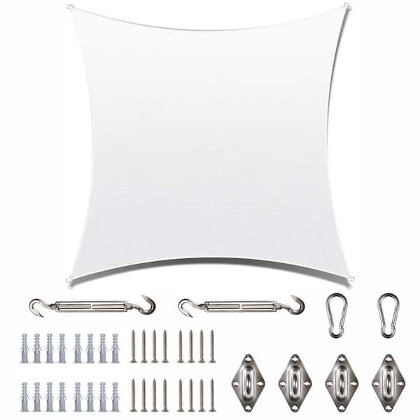 COLOURTREE 16 ft. x 16 ft. 190 GSM White Square Sun Shade Sail with Square Kit