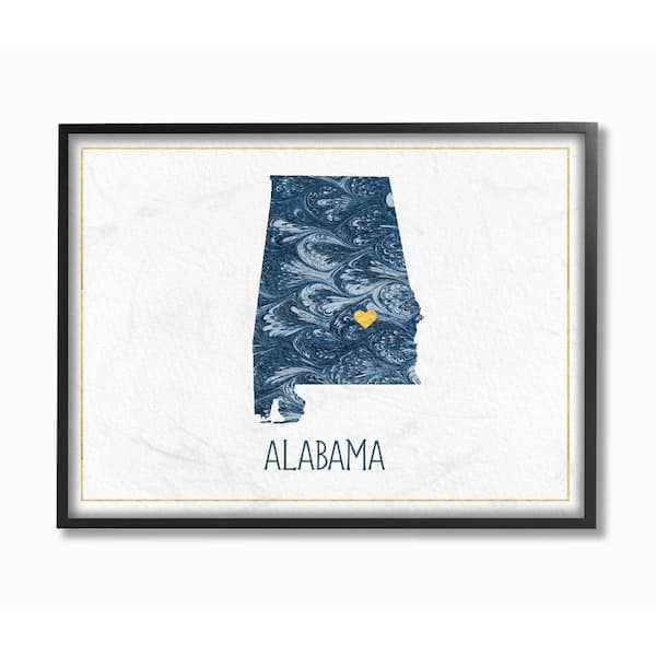 Stupell Industries 16 in. x 20 in. "Alabama Minimal Blue Marbled Paper Silhouette" by Daphne Polselli Framed Wall Art