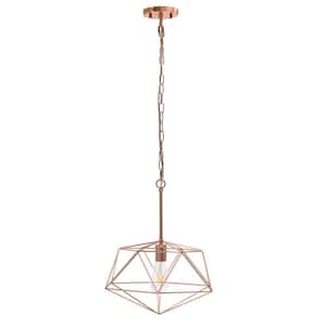 16 in. 1-Light Rose Gold Geometric Diamond Shaped Pendant Light Industrial Metal Wire Cage Hanging Ceiling Fixture