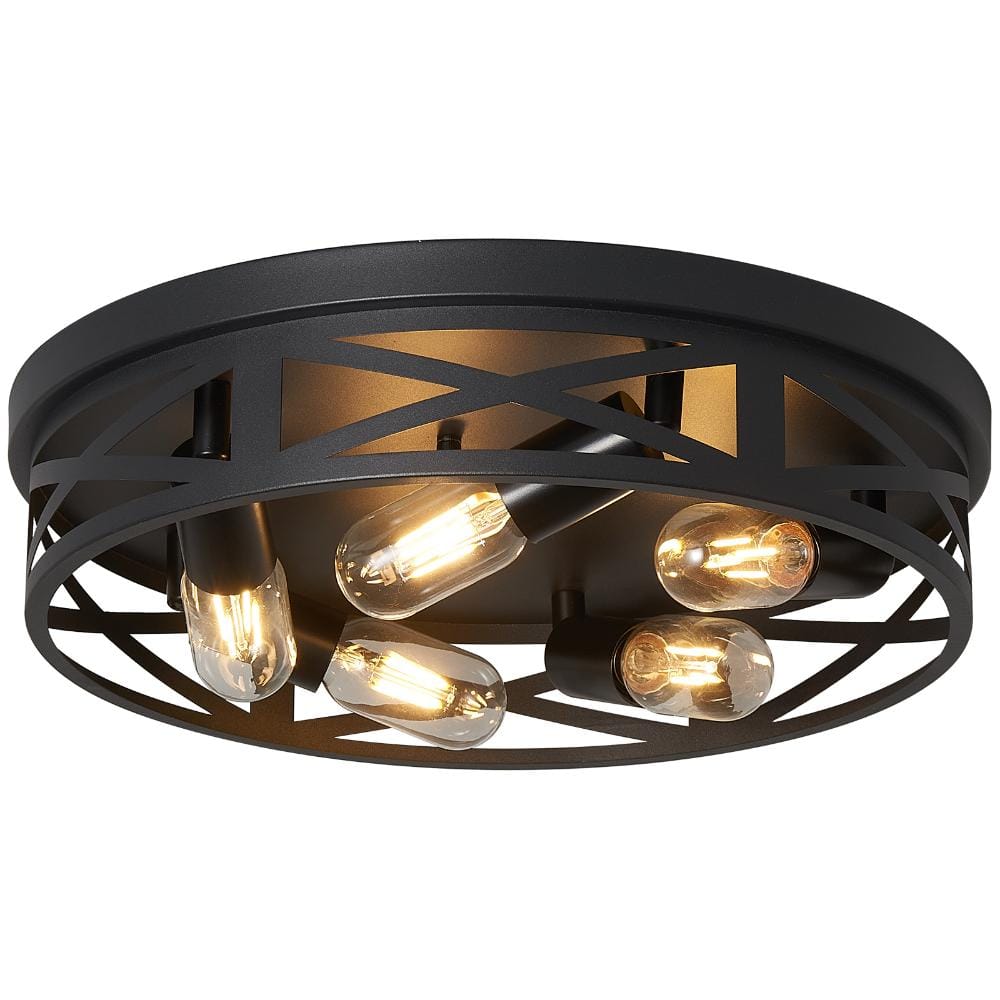 16.5 in. 5-Light Black  Round Metal Cage Flush Mount Ceiling Light for Hallways, Kitchens, and Entryways(1 Pack ) price history on PriceWatchPro