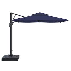 10 ft. x 10 ft. Outdoor Pneumatic Lever Cantilever Umbrella Patio Umbrella in Navy Blue with Umbrella Base
