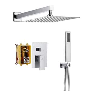 1-Spray Patterns with 10 in. Wall Mount Dual Shower Heads with Hand Shower Faucet in Chrome (Valve Included)
