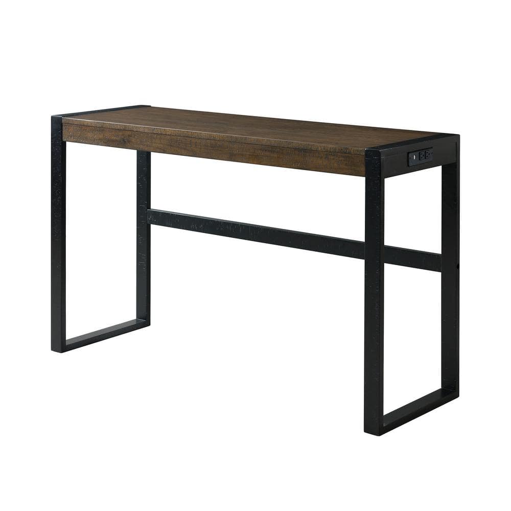 Enrico 60'' Black and Brown Transitional Bar Table Set with USB Ports