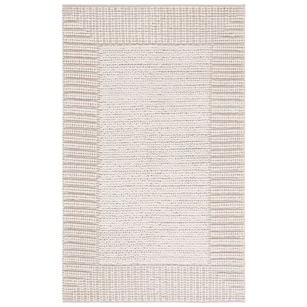 Natura 3 ft. x 5 ft. Ivory Striped Border Solid Area Rug