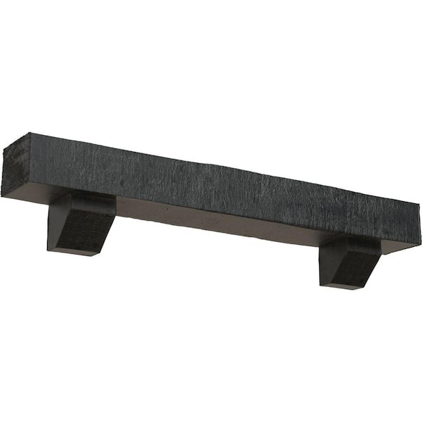 Ekena Millwork 4 in. x 8 in. x 4 ft. Rough Cedar Faux Wood Fireplace Mantel Kit with Ashford Corbels, Aged Ash
