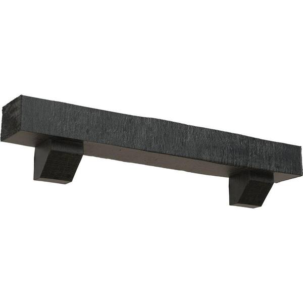 Ekena Millwork 6 in. x 8 in. x 7 ft. Rough Cedar Faux Wood Fireplace Mantel Kit, Ashford Corbels, Aged Ash