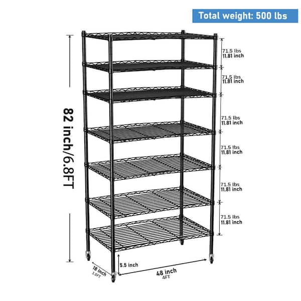 FUNKOL 6-Tier Corner Black Kitchen Shelf Metal Storage Shelf