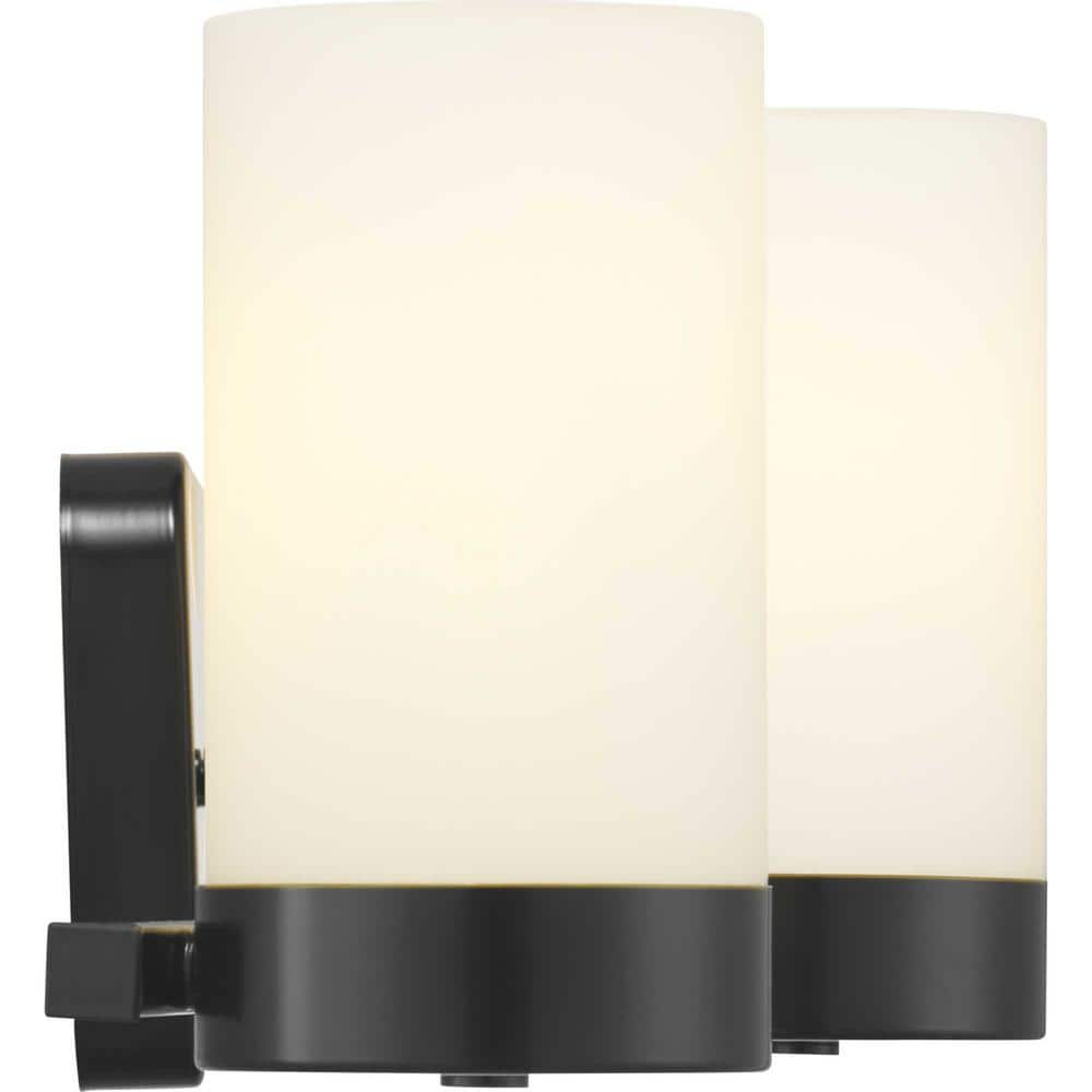 Matte Black 34.5" Steel 4-Light Bath Vanity with Etched Glass Shades