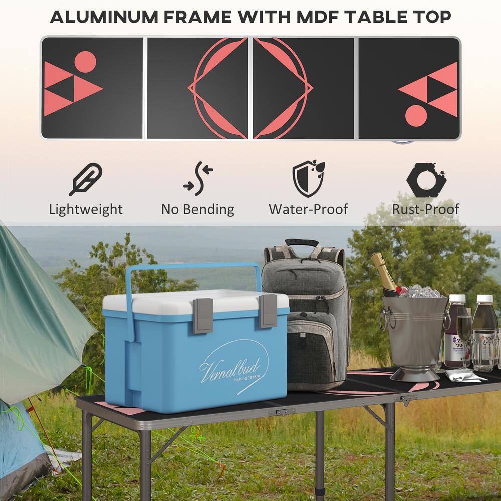 94.5'' Black and Red Aluminum Folding Camping Table