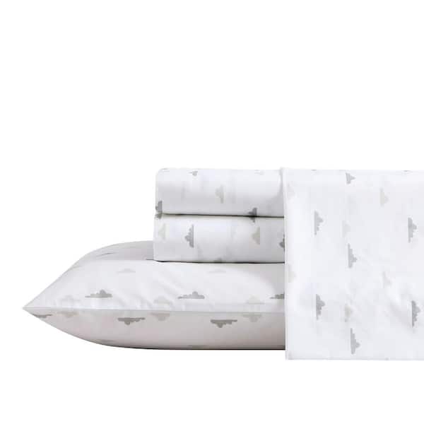 Poppy & Fritz Cloud 3-Piece White Percale Cotton Twin Sheet Set