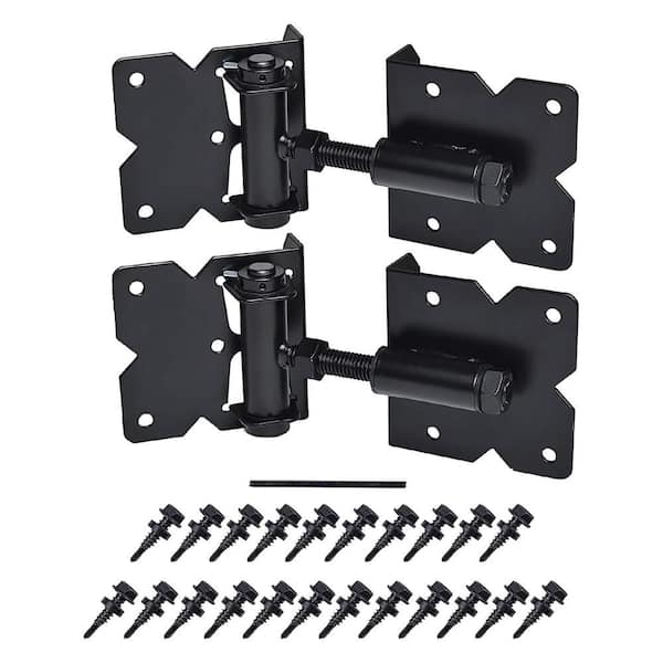 Heavy Duty Self Closing Gate Hinges Black 90° Adjustable with Installation Screws 2-Pack