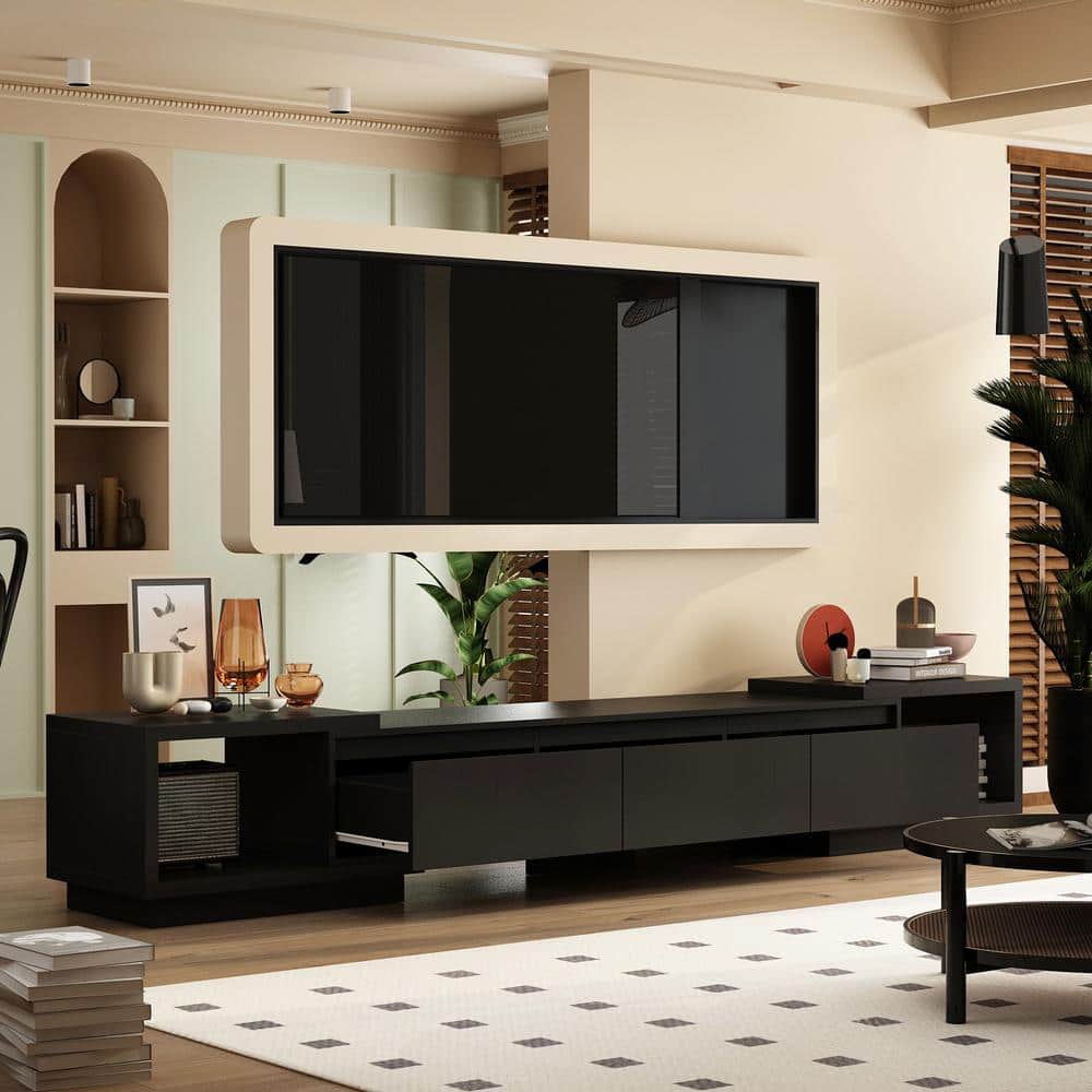 Black Extendable MDF TV Console with Drawers