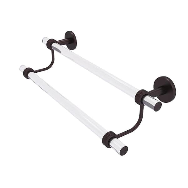 Allied Brass Clearview Collection 18 in. Wall Mounted Double Towel Bar with Groovy Accents in Antique Bronze