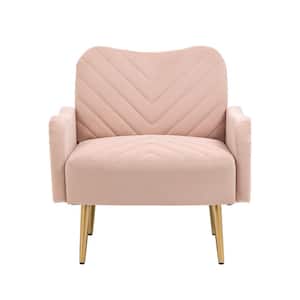 Pink Velvet Accent Chair with Golden Feet for Living room
