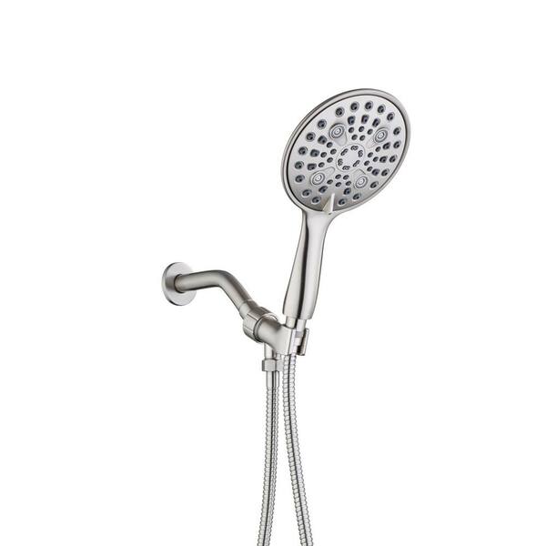 Lukvuzo High-Pressure 8-Spray Wall Mount Handheld Shower Head GPM with Hose and Hose Bracket in Brushed Nickel