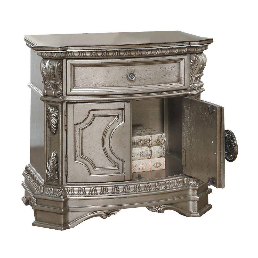 18 in. 1-Drawer Gold Wooden Nightstand