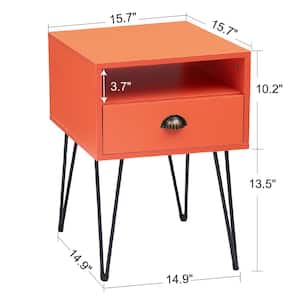 Nightstand 2-Tier Industrial End Side Table with Open Compartment & 1 Drawer, Orange，23.7"Tx15.7"Wx15.7"L