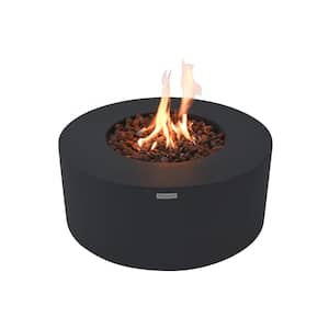 Venice Outdoor Fire Pit 34 in. x 34 in. Round Concrete Natural Gas Fire Table with Lava Rocks and Cover