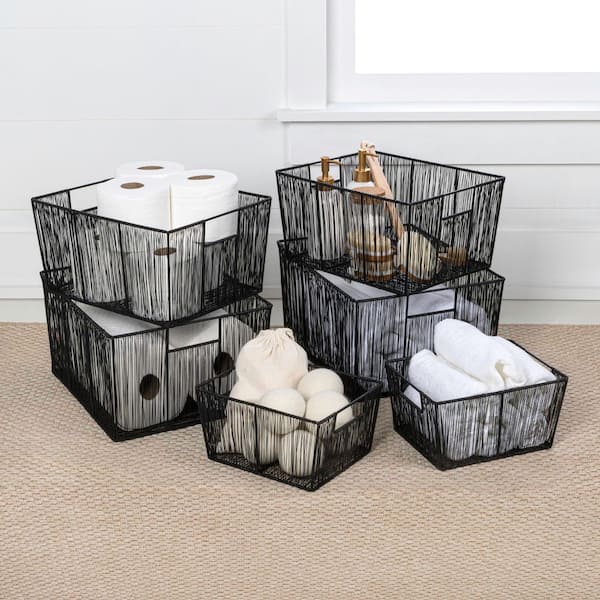 Sutton Black 16 in. x 8 in. Modern Glam Handmade Wire Metal Nesting Storage Decorative Baskets Set of 6