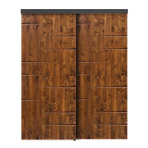 60 in. x 80 in. Hollow Core Walnut Stained Pine Wood Interior Double Sliding Closet Doors