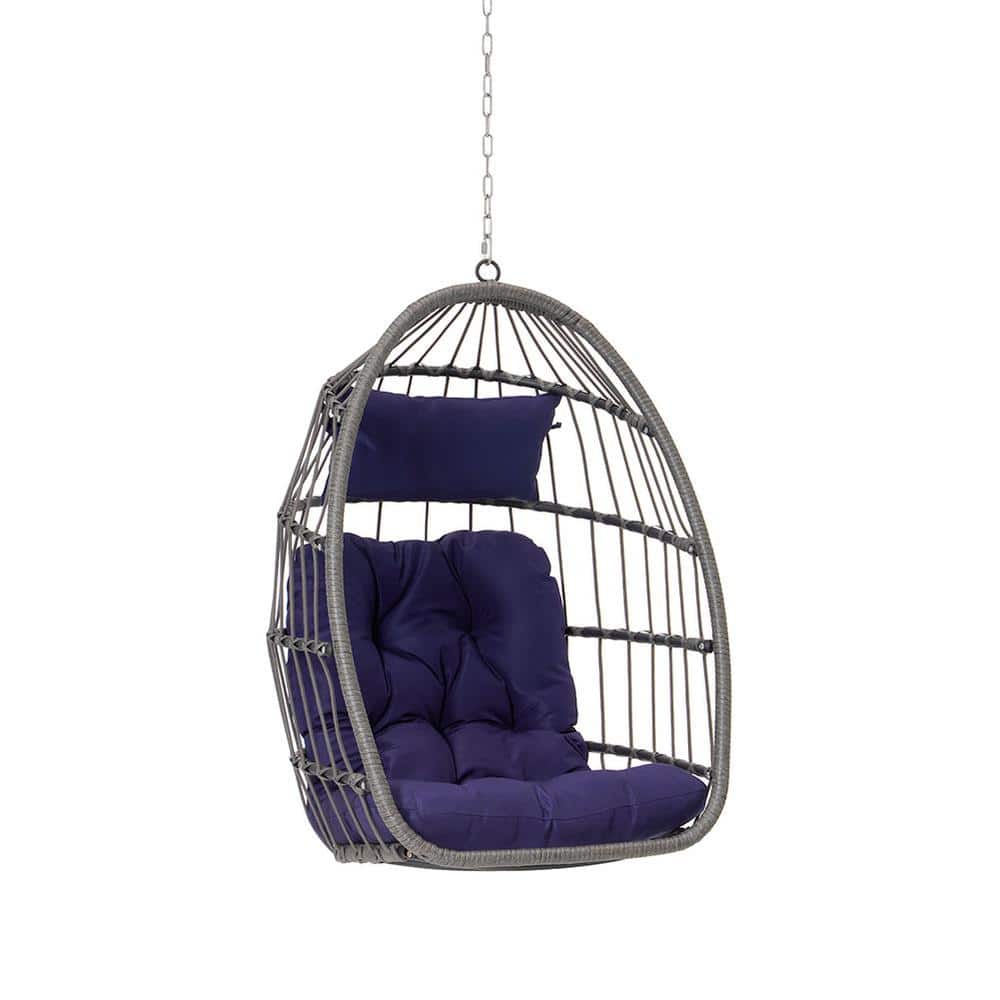 Sudzendf Modern Outdoor Garden Wood Rattan Egg Swing Chair Hanging Chair Porch Swing with Dark