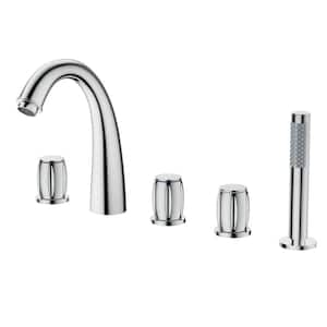 3-Handle Deck Mount Roman Tub Faucet with Hand Shower in Chrome Plated