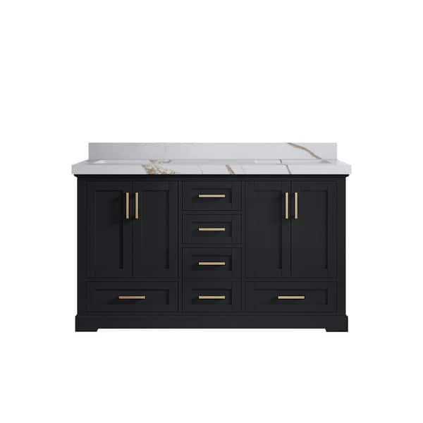 Willow Collections Boston 60 in. W x 22 in. D x 36 in. H Double Sink Bath Vanity in Wrought Iron with 2 in. Calacatta Gold qt. Top