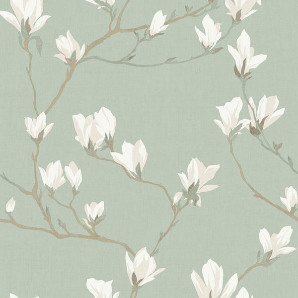 Laura Ashley Magnolia Grove Pale Eau De Nil Wallpaper 143336 - The