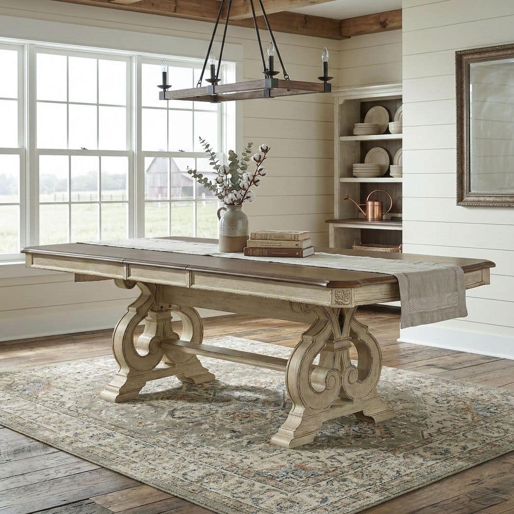 Furniture of America Willadeene Rustic Antique White Wood 96 in 