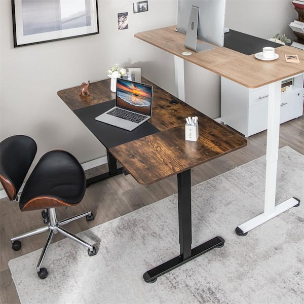 55 in. Rustic Brown Wood Electric Standing Desk Sit to Stand Electric Desk Powerful Motor and Height Adjustable