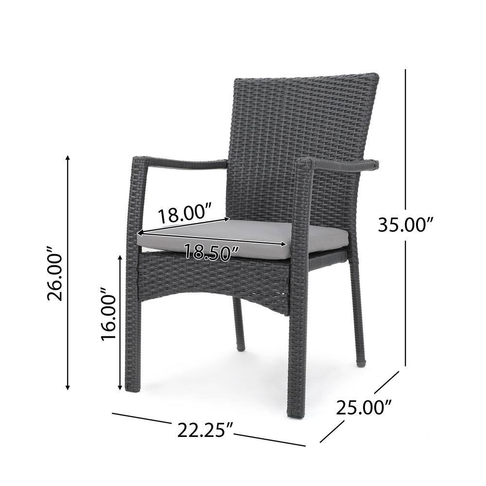 Gray Wicker Outdoor Dining Chair Set with Cushions