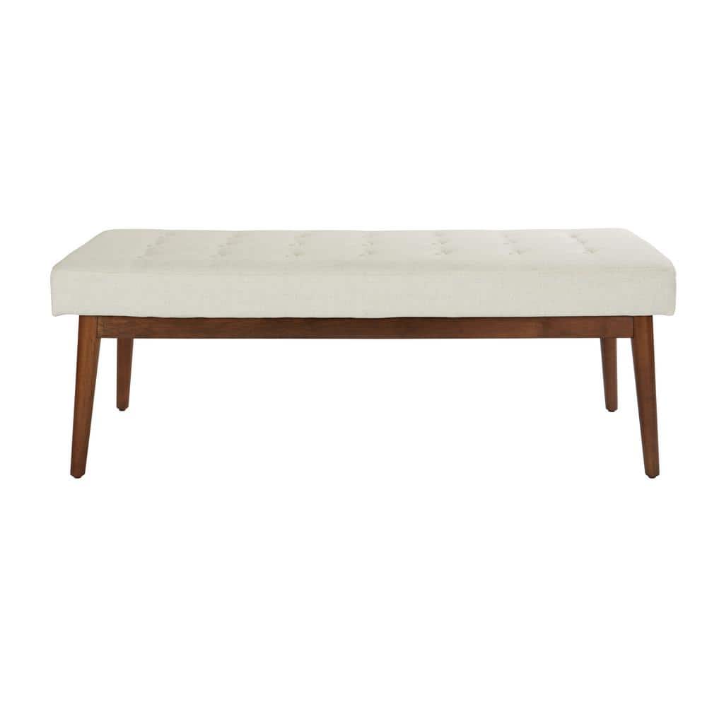 Mid-Century Linen Fabric Storage Bench with Coffee Finished Legs