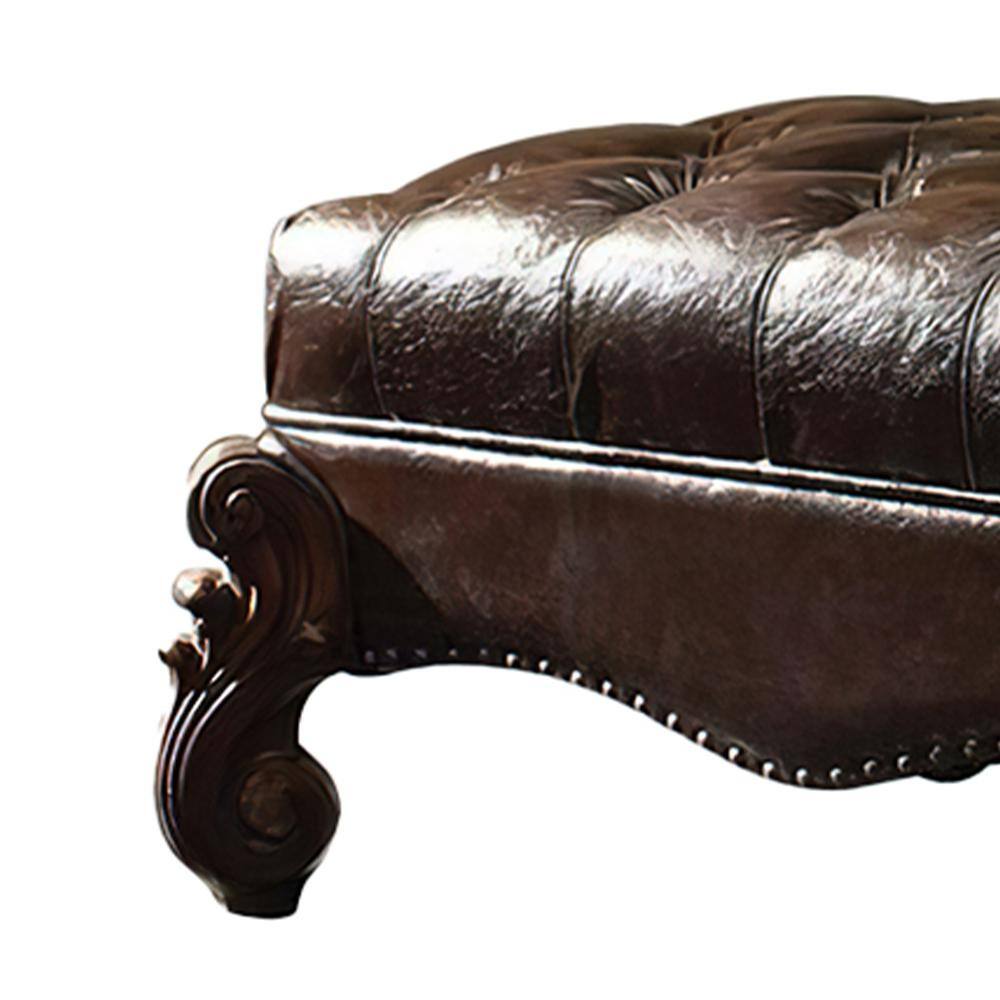 Versailles 37" Dark Brown and Cherry Oak Tufted Ottoman